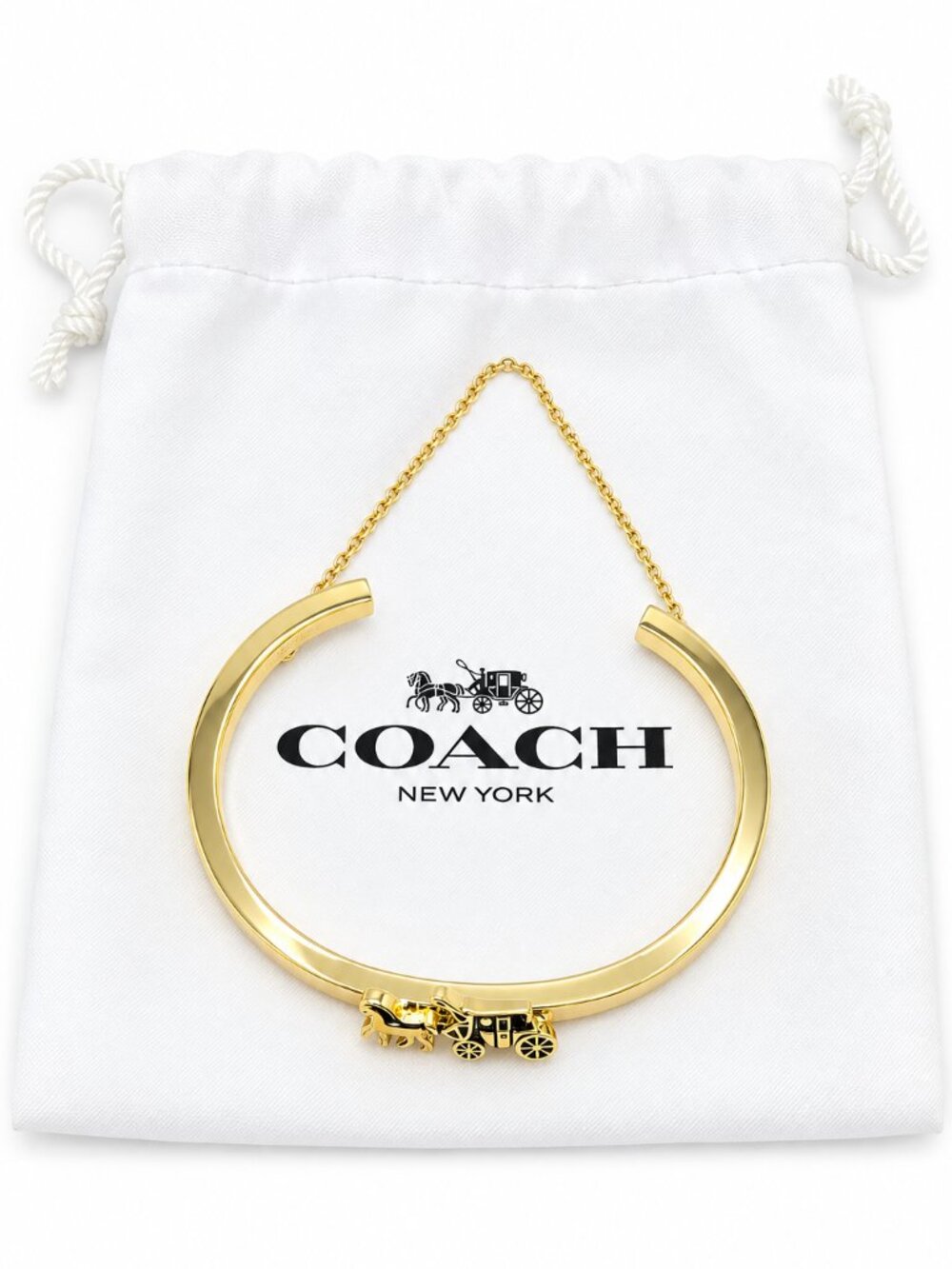 Coach New York Gold-Tone Horse & Carriage Open Bangle Bracelet